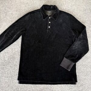 Todd Snyder Velour Polo Shirt Mens Small Black Long Sleeve Casual Soft Stretch